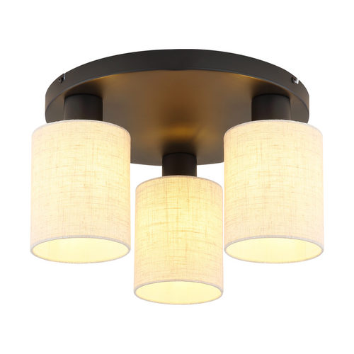 Plafonnier Vintage 3 Lumières, Plafond E27 Avec Abat-jour En Tissu Noir(sans Ampoules)