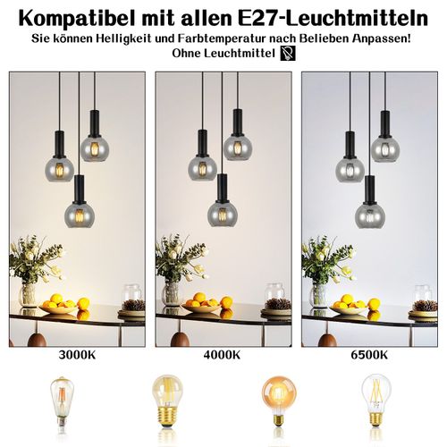 Lampe Suspendue  Pour Table à Manger, Suspension En Verre à 3 Flammes Vintage Suspendue E27