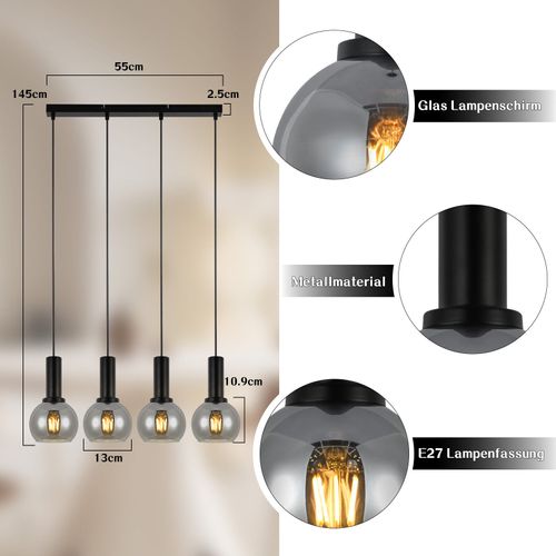 Suspension Pour Table à Manger Lampe Suspendue En Verre 4 Flammes Lampe De Salle à Manger E27