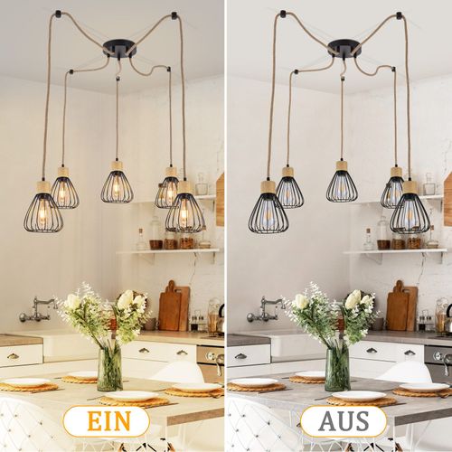 Suspension Table à Manger Lampe Suspendue Salon Vintage Noire Salle Manger Suspension 5 Flammes E27