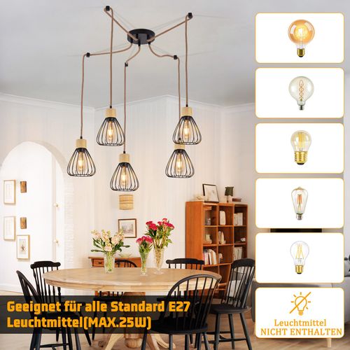 Suspension Table à Manger Lampe Suspendue Salon Vintage Noire Salle Manger Suspension 5 Flammes E27