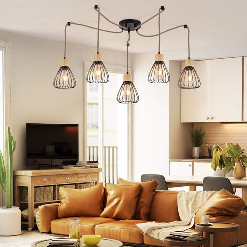 Suspension Table à Manger Lampe Suspendue Salon Vintage Noire Salle Manger Suspension 5 Flammes E27