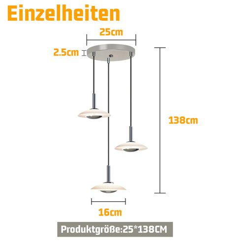 Suspension LED Lampe Suspendue Table à Manger Design Moderne 3000k Blanc Chaud 3 Flammes