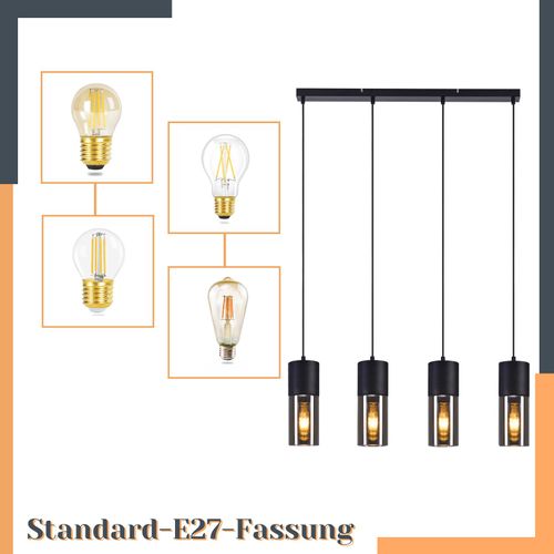 Suspension Pour Table à Manger, Lampe Suspendue E27, 4 Flammes Abat-jour Moderne En Verre