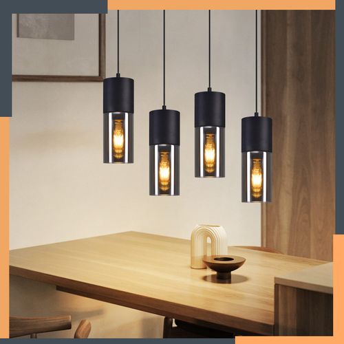Suspension Pour Table à Manger, Lampe Suspendue E27, 4 Flammes Abat-jour Moderne En Verre