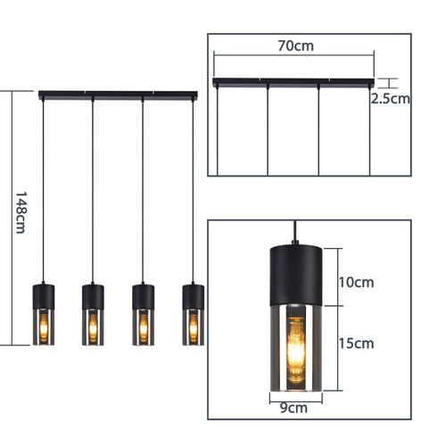Suspension Pour Table à Manger, Lampe Suspendue E27, 4 Flammes Abat-jour Moderne En Verre