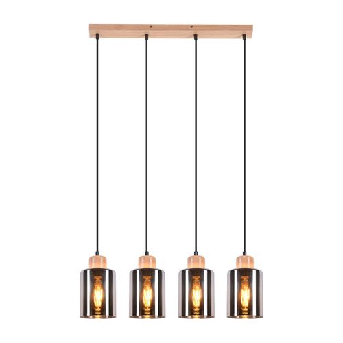 Suspension Pour Table à Manger, Suspension En Bois, 4 Flammes En Verre Fumé, E27