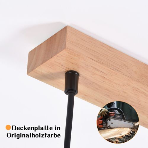 Suspension Pour Table à Manger, Suspension En Bois, 4 Flammes En Verre Fumé, E27