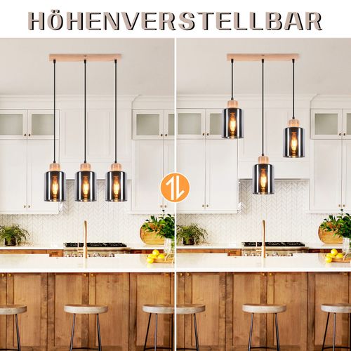 Suspension En Bois, Lampe Suspendue E27, Lampe De Table à Manger Vintage En Verre