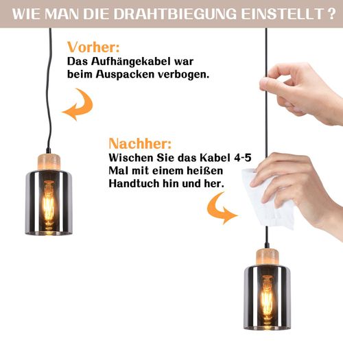 Suspension En Bois, Lampe Suspendue E27, Lampe De Table à Manger Vintage En Verre