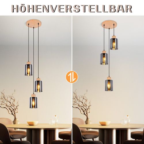 Suspension En Bois, Lampe Suspendue E27, Lampe De Table à Manger Vintage En Verre