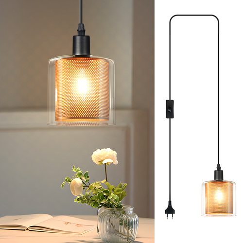 Lampe Suspendue Vintage 1 Flamme Doré Avec Prise Et Interrupteur Lampe Suspendue E14