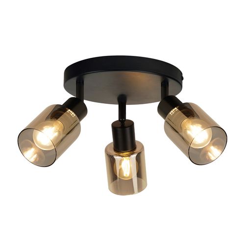 Lampadaire Vintage Salon Noir Lampe à Poser 3 Flammes En Verre Douille E14 Métal