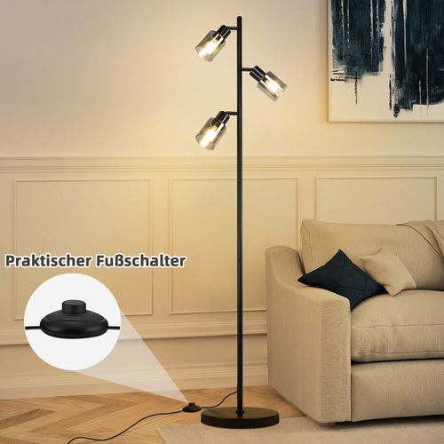 Lampadaire Vintage Salon Noir Lampe à Poser 3 Flammes En Verre Douille E14 Métal