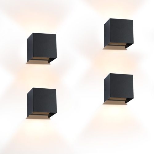 4 Appliques Murales LED Ext/int, Noires Up Down, Ip65, Pour Maison, Cage D’escalier
