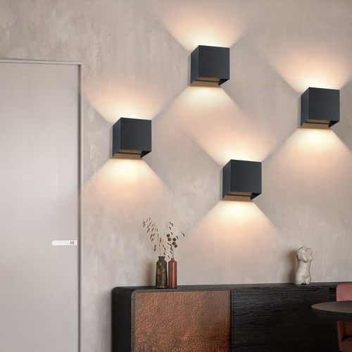 4 Appliques Murales LED Ext/int, Noires Up Down, Ip65, Pour Maison, Cage D’escalier