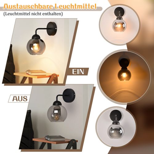 Applique Murale D'intérieur Vintage E27 Éclairage Mural Rétro Pour Chambre à Coucher En Verre Noir