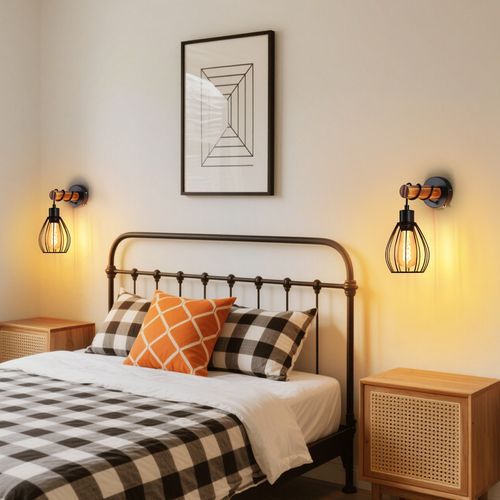 Applique Murale Avec Interrupteur Applique Vintage : Applique Murale En Bois Noir E27 Industriel