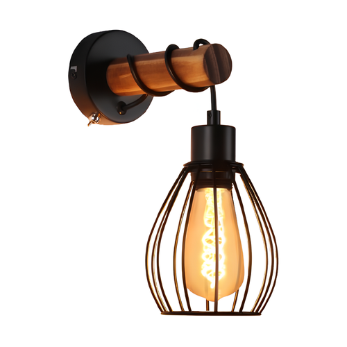 Applique Murale Avec Interrupteur Applique Vintage : Applique Murale En Bois Noir E27 Industriel