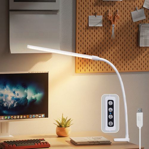Lampe De Bureau LED à Pince Du Jour Blanche Avec 3 Températures De Couleur 5 Niveaux