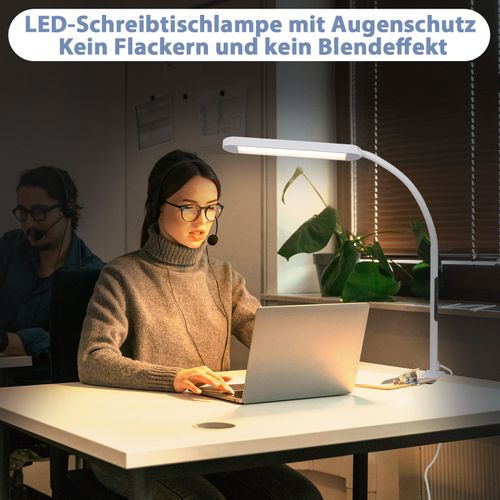 Lampe De Bureau LED à Intensité Variable Avec Prise Blanche 5 Niveaux De Luminosité 11w Flexible