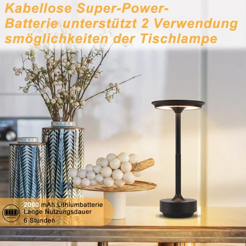 Lampe De Chevet Sans Fil à LED, Rechargeable Par USB, Tactile, à Intensité Variable, Noire