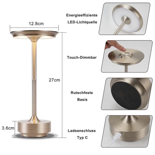 Lampe De Chevet Sans Fil à Piles Lampe De Table LED Tactile à Intensité Variable