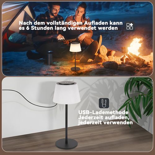 Lampe De Chevet Sans Fil à LED, Rechargeable Par USB, Tactile, Intensité Variable, Noire, 3600 Mha