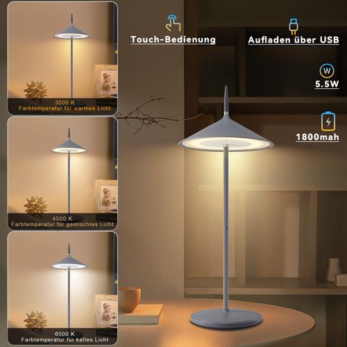 Lampe De Table Sans Fil, Lampe De Chevet LED, Batterie 1800mha, Rechargeable, Tactile