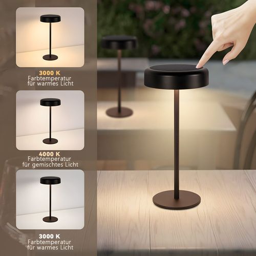 Lampe De Table LED Solaire  Sans Fil Rechargeable Tactile à Intensité Variable Noire 3 600 Mha