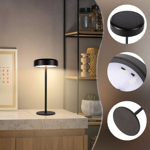 Lampe De Table LED Solaire  Sans Fil Rechargeable Tactile à Intensité Variable Noire 3 600 Mha