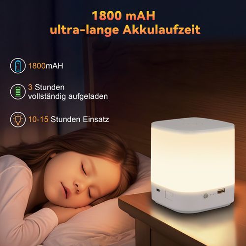 Lampe De Table LED  à Batterie 1800 Mah, Tactile, Dimmable 3000-6500 K USB, Avec 3 Températures