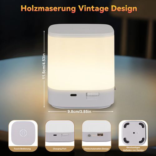 Lampe De Table LED  à Batterie 1800 Mah, Tactile, Dimmable 3000-6500 K USB, Avec 3 Températures