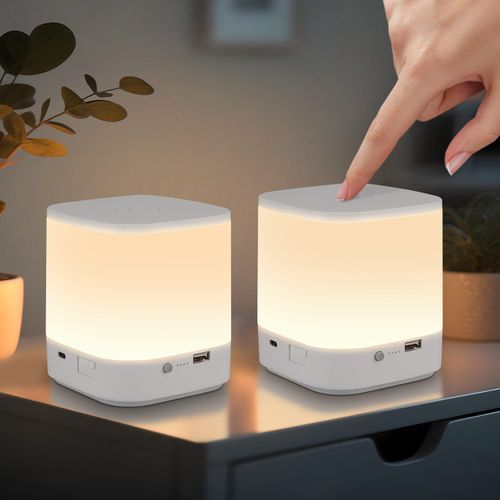 Lot De 2 Lampes De Table LED  Avec Batterie Rechargeable De 1800 Mah, Variateur Tactile 3000-6500 K
