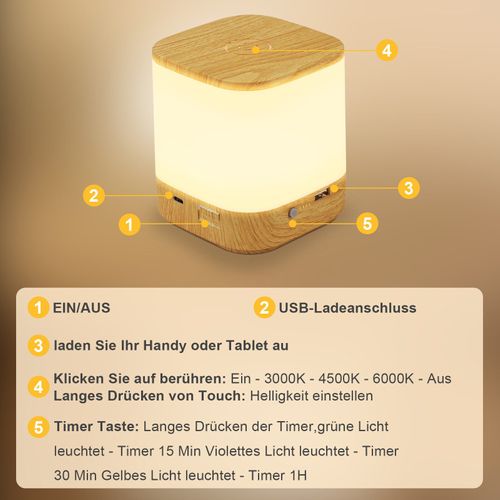 Lot De 2 Lampes De Table LED Avec Batterie Rechargeable De 1800 Mah,variateur Tactile 3000-6500k USB