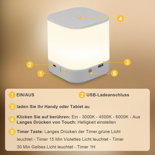 Lot  Lampes De Table LED Avec Batterie Rechargeable De 1800 Mah Variateur Tactile 3000-6500k USB