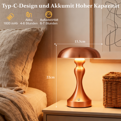 Lampe De Chevet LED Tactile, Intensité Variable, Sans Fil, Rechargeable Par USB, Style Vintage