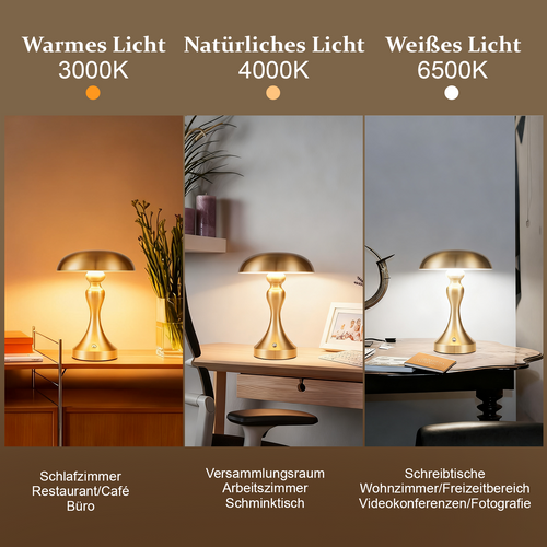 Lampe De Chevet LED Tactile, Intensité Variable, Sans Fil, Rechargeable Par USB, Style Vintage