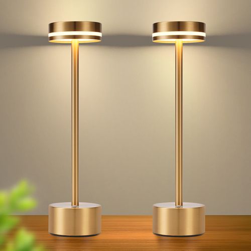 Lampe De Table LED Sans Fil, à Piles, à Intensité Variable, Rechargeable Par USB-c, Tactile, Dorée