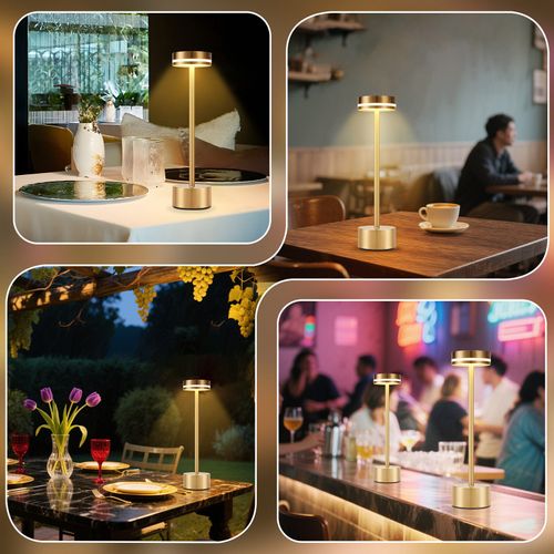 Lampe De Table LED Sans Fil, à Piles, à Intensité Variable, Rechargeable Par USB-c, Tactile, Dorée