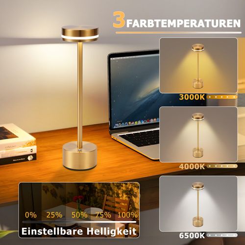 Lampe De Table LED Sans Fil Meoaow, Rechargeable Par USB-c, à Intensité Variable, Tactile, Dorée