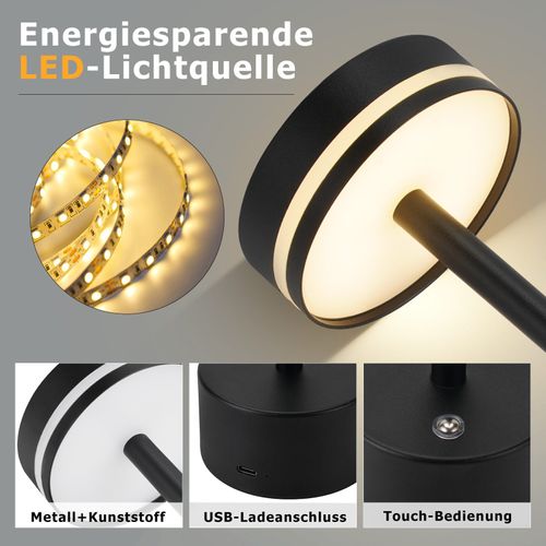 Lampe De Table LED Sans Fil  , Lampe De Chevet à Intensité Variable 3 000 k-6 500 k Avec Port USB-c