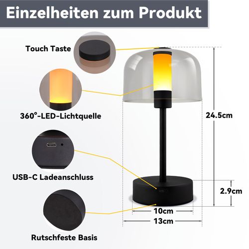 Lampe De Chevet à LED à Piles Et Intensité Variable Sans Fil Rechargeable USB-c 1800k-6500k