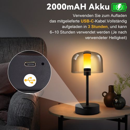 Lampe De Chevet à LED à Piles Et Intensité Variable Sans Fil Rechargeable USB-c 1800k-6500k