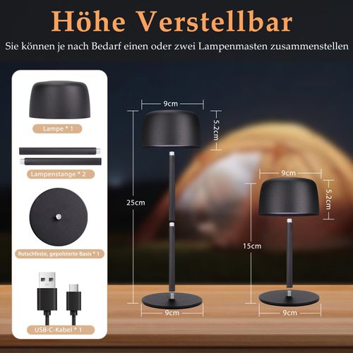 Lot De 2 Lampe De Table LED Sans Fil, Lampe De Chevet à Réglage Continu Avec Batterie
