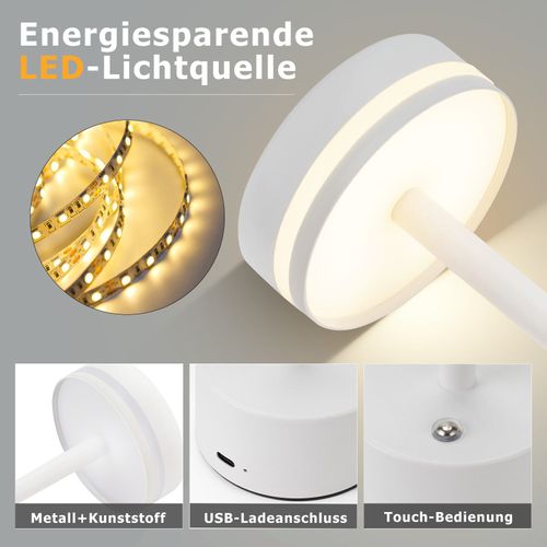 Lampe De Table LED à Piles, Sans Fil, à Intensité Variable, Rechargeable Par USB-c, Tactile