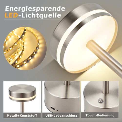 Lampe De Table LED Sans Fil , à Piles, à Intensité Variable, Rechargeable Par USB-c, Tactile