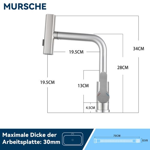 Robinet De Cuisine Extractible  Mitigeur D'évier 360° Avec Douchette En Acier Inoxydable
