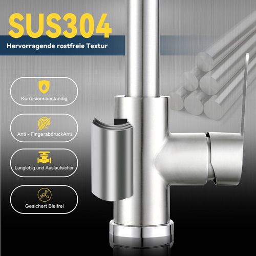 Robinet De Cuisine Extractible  Mitigeur D'évier 360° Avec Douchette En Acier Inoxydable