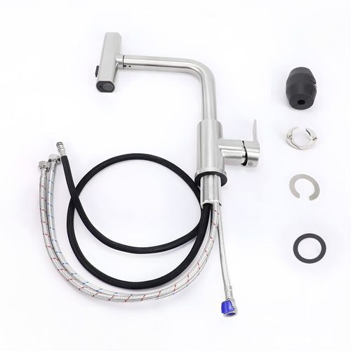 Robinet De Cuisine Extractible  Mitigeur D'évier 360° Avec Douchette En Acier Inoxydable